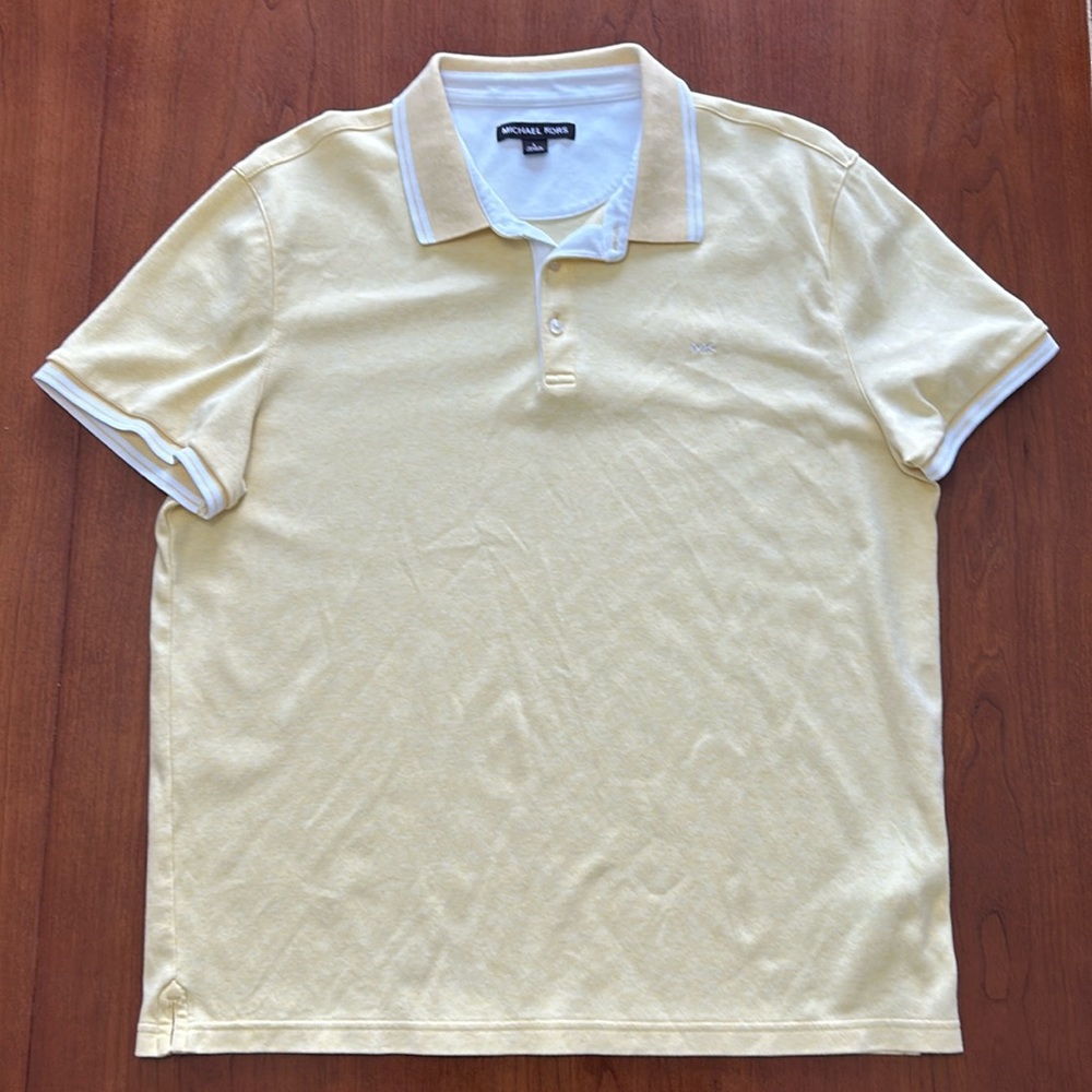 Michael Kors pale yellow with white trim golf shirt
